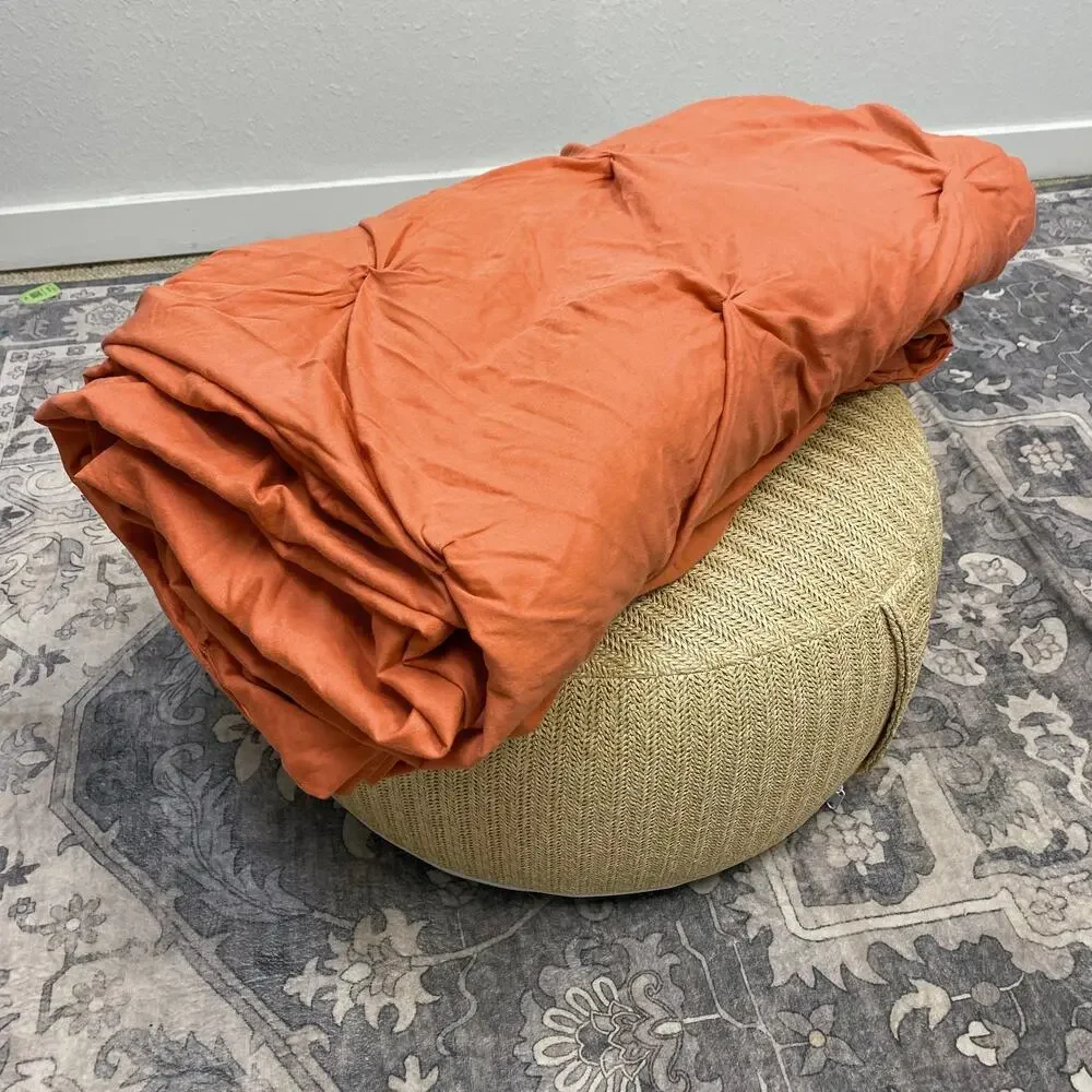 Threshold Pinch Pleat Salmon 100% Cotton, Queen Duvet Cover Button Closure EUC